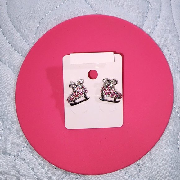 Ice Skates Earring PINK/Post/Shoe-Boot Charm Earring/Pink Rhinestone Crystal - Picture 10 of 11